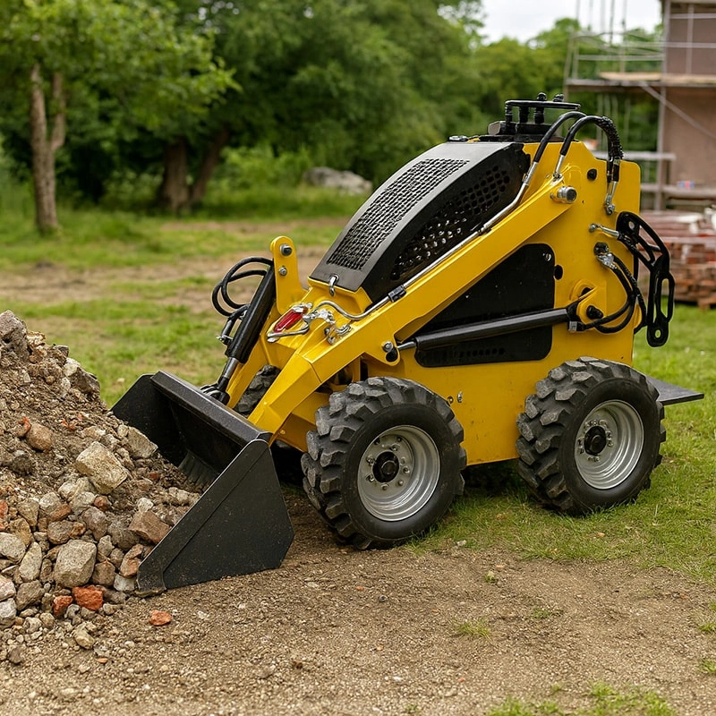 Skid Steer Bucket positioned near material pile
