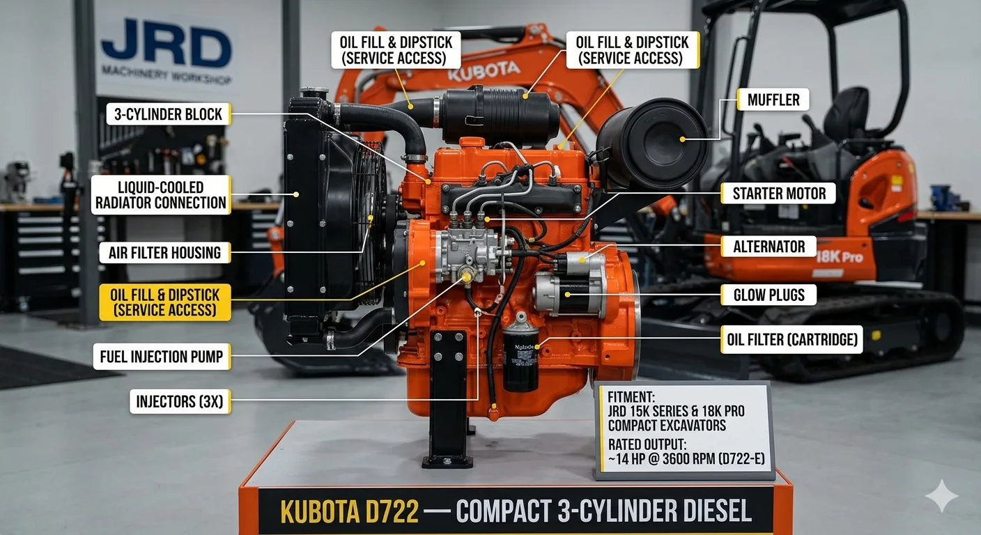 Kubota D722 Engine — Compact 3-Cylinder Diesel for Mini Excavator