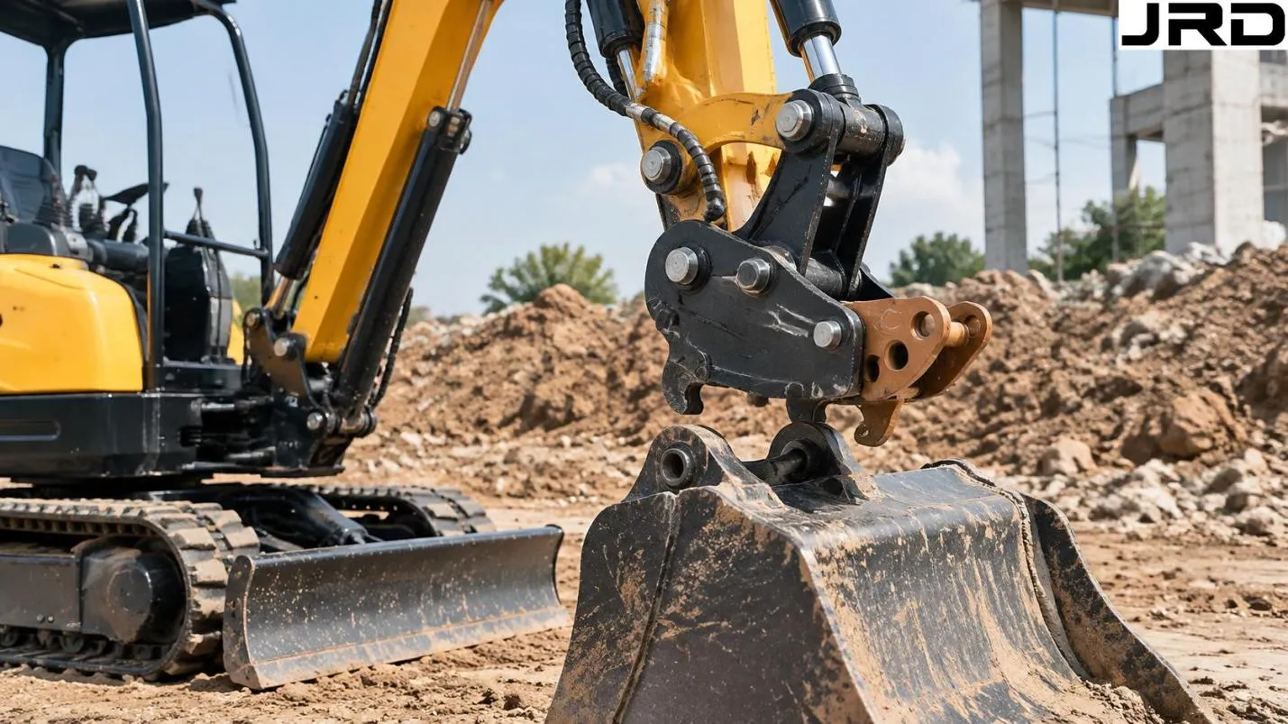 Mini excavator quick coupler connecting to bucket attachment on job site Mini Excavator Quick Coupler Guide — Choosing, Fitting, and Operating Safely