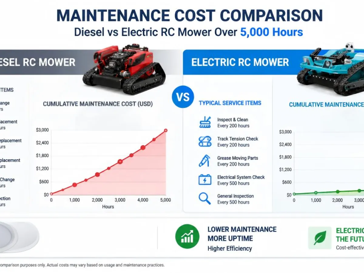 Diesel vs Electric RC Mower Cost, Run Time and Application Fit